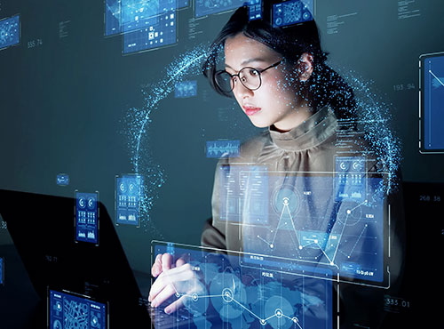 woman at computer looking at security software