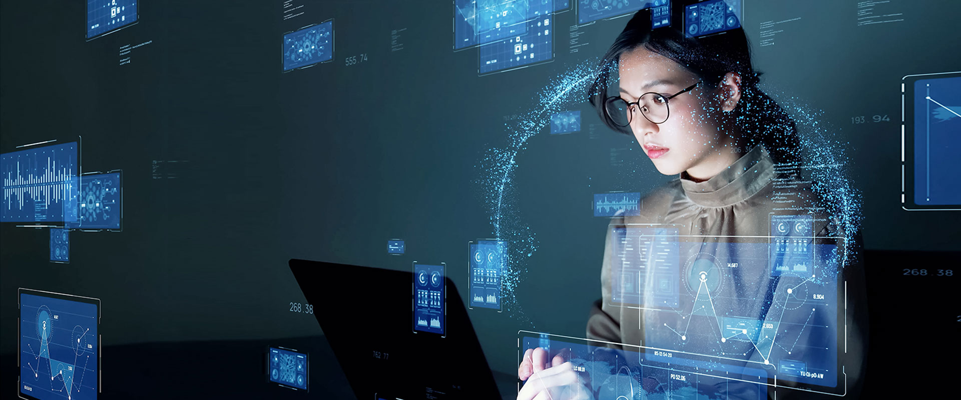 Woman in board room wearing red dress