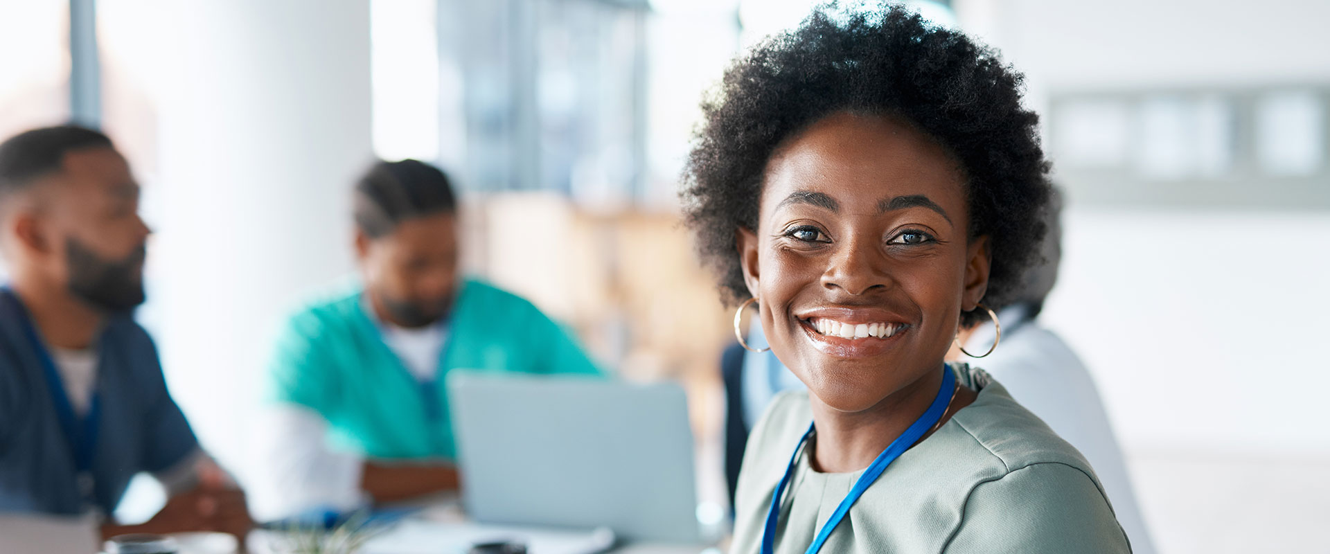 Woman in office looking relaxed